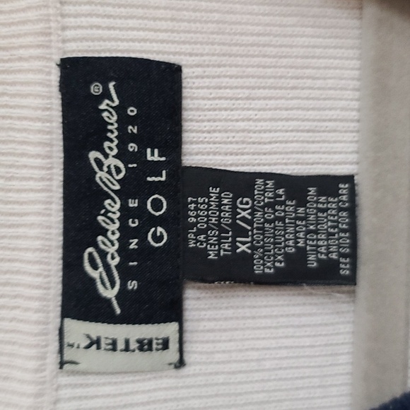 Eddie Bauer Golf Mens Sweater Vest Cream W/Navy Trim V-neck EB-Tek Sz EUC XL - Picture 2 of 8